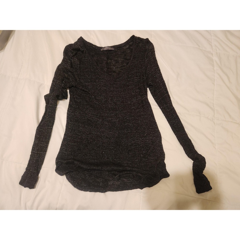 Whetherly Sweater Womens Medium Black Metallic Long Sleeve Stretch‎ Pullover USA